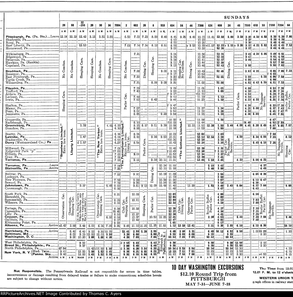 PRR Time Table: Pittsburgh Division, Side A, Frame #3 of 6, 1926